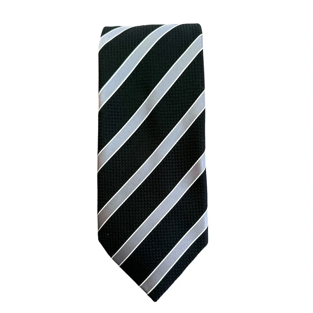 Donald J Trump Signature Collection Black and Gray Striped 100% Silk Tie